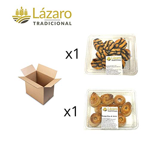 Lázaro Pack Surtido 2 Blister Rosquillas Al Jerez. 600 g, 1 Blister rosquillas Jerez originales 300g y 1 Blister de Rosquillas Jerez ralladas con Chocolate.