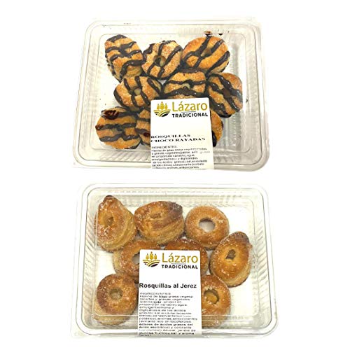 Lázaro Pack Surtido 2 Blister Rosquillas Al Jerez. 600 g, 1 Blister rosquillas Jerez originales 300g y 1 Blister de Rosquillas Jerez ralladas con Chocolate.