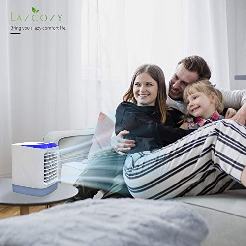 LAZCOZY mini Ventilador Humidificador Purificador Aire Acondicionado portátil de [Vhool-EU] USB Air Cooler con 3 Velocidades y 7 Colores Luz