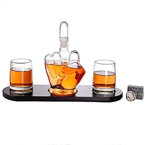 L&B-MR Juego De Contenedores De Vino con Forma De Dedo Medio - Decantador De Vidrio De 1000 Ml,Licor De Cristal Original para Bourbon, Escocés, Vodka O Whisky,para El Día del Padre Y Cumpleaños