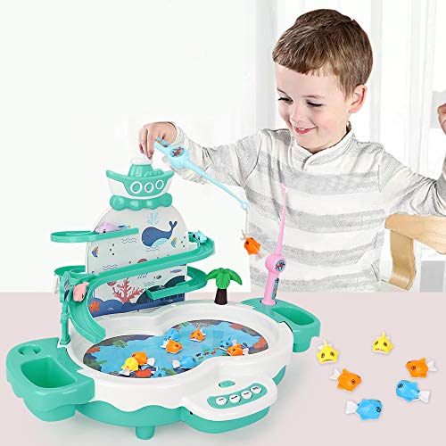 LBLA 4 en 1 Juego de Pescar para Niños, Juegos Educativos & Interactivo, Juguetes de Pesca con Música, Piscina y Cañas de Pescar para Niños Pequeños (Verde)