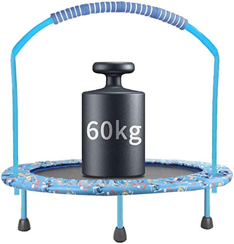 LBLA Ø 96cm Mini Trampolín para Niños, Pasamanos Ajustable y Cubierta Colchada de Seguridad Mini Plegable Bungee Rebounder Interior/Exterior Trampolines con Manija (Dinosaurio)