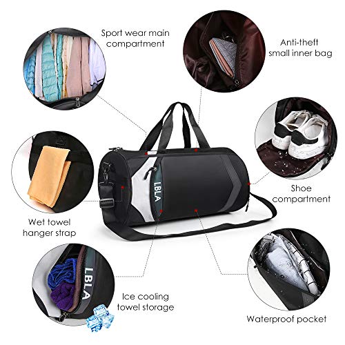 LBLA Bolsa de Deporte Ultraligera Almacenamiento Bolsa de Gimnasio y Fitness Separada en Seco y Húmedo Bolsa de Viaje Plegable para Gimnasio/Yoga/Los Deportes Hombres Mujeres Adulto Negro