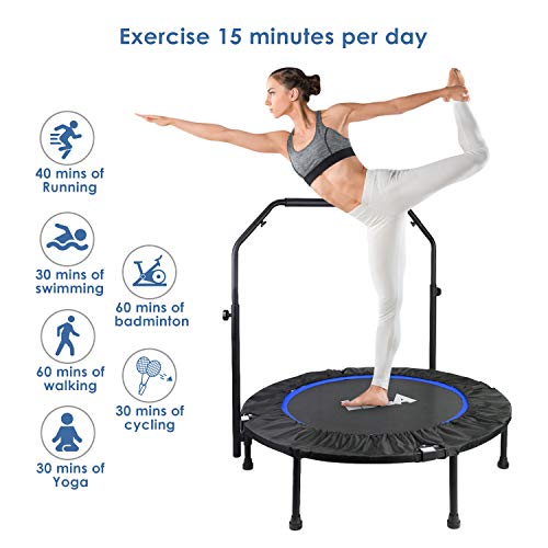 LBLA Trampolín Fitness Plegable 101 cm con Apoyabrazos Ajustables Trampolín para Niños Adultos Gimnasio Interior Equipamiento Deportivo Peso máximo 150 kg