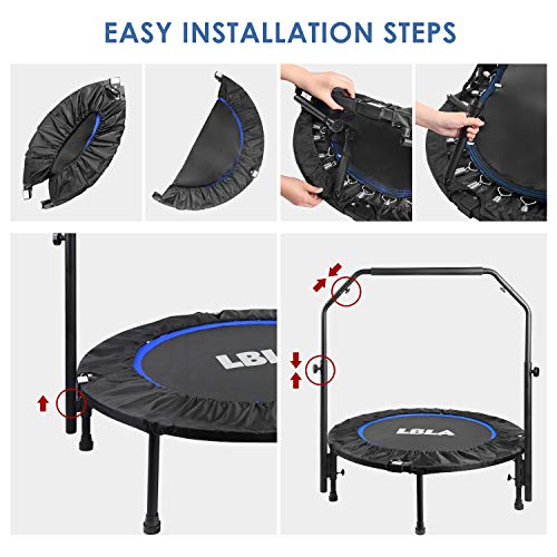 LBLA Trampolín Fitness Plegable 101 cm con Apoyabrazos Ajustables Trampolín para Niños Adultos Gimnasio Interior Equipamiento Deportivo Peso máximo 150 kg