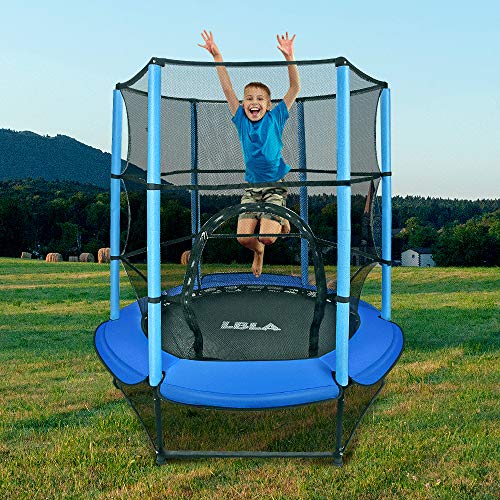 LBLA Trampolín para Niños ø 140 cm Interior/Exterior Cama Elástica Redonda con Recinto, Red de Seguridad Trampolín de Jardín Ejercicio Fitness Jump para Infantil Chico Chica 3456 años