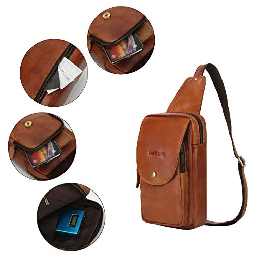 Leathario Bolso Pecho Hombro Bandolera Cruzado Cuero Guenino Vintage de Trabajo para Hombres Mochila Pecho Piel Grande para Viaje Crossbody Sling Bag