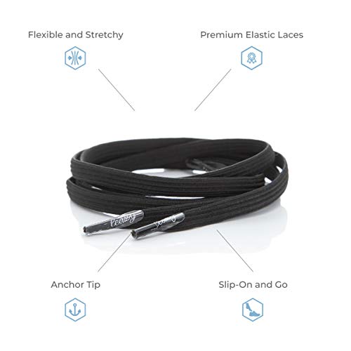 Leazy Flat, Cordones Elásticos Planos Unisex, Negro, Talla S(Hasta 4 Ojales Por Lado) Leazy Flat, Cordones Elásticos Planos Unisex, Negro, Talla S(Hasta 4 Ojales Por Lado)