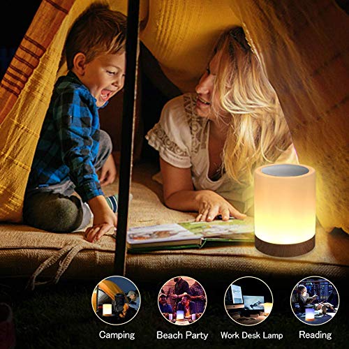LED Night Light, Smart Bedside Table Lamp, Touch Control, Dimmable, USB Rechargable, Portable, Color Changing RGB for Kids, Bedroom, Camping (Warm White)