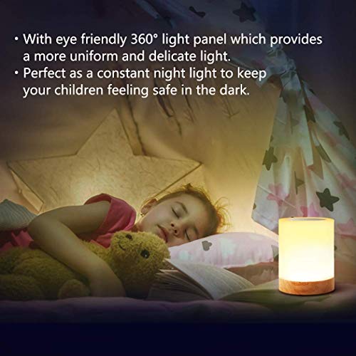 LED Night Light, Smart Bedside Table Lamp, Touch Control, Dimmable, USB Rechargable, Portable, Color Changing RGB for Kids, Bedroom, Camping (Warm White)