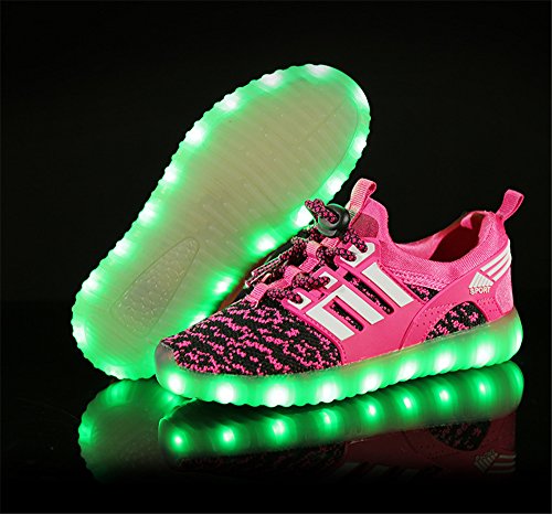 LED Zapatillas de 7 Colores de Luces con USB de Carga Transpirables para los Niños y los Adolescentes(Rosa, Negro 27 EU)