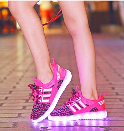 LED Zapatillas de 7 Colores de Luces con USB de Carga Transpirables para los Niños y los Adolescentes(Rosa, Negro 27 EU)