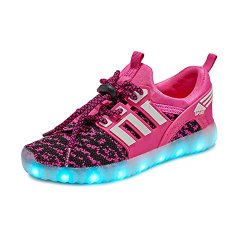 LED Zapatillas de 7 Colores de Luces con USB de Carga Transpirables para los Niños y los Adolescentes(Rosa, Negro 27 EU)