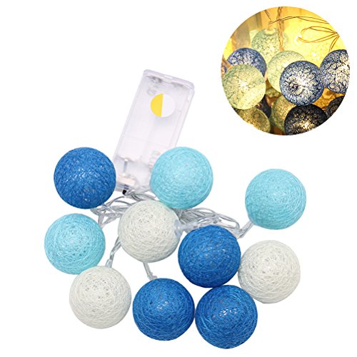LEDMOMO Luces de hadas de la noche de la secuencia de la bola del algodón de 2.3M 20 LED para la decoración casera de la fiesta de jardín (blanco caliente azul)