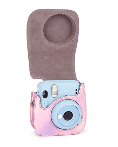 Leebotree Cámara Instantánea Funda Compatible con Instax Mini 11 Cámara Instantánea, Bolsa de Transporte Fabricada en Cuero, Dispone de Una Correa de Proteger y Bolsillo (Rosa Mágica)