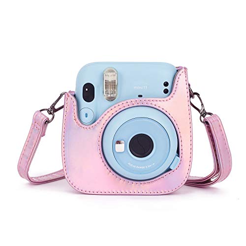 Leebotree Cámara Instantánea Funda Compatible con Instax Mini 11 Cámara Instantánea, Bolsa de Transporte Fabricada en Cuero, Dispone de Una Correa de Proteger y Bolsillo (Rosa Mágica)