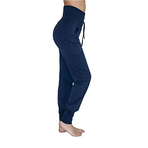 Leela Cotton Pantalones de yoga para mujer, algodón orgánico, elastano, azul marino, talla L