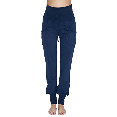 Leela Cotton Pantalones de yoga para mujer, algodón orgánico, elastano, azul marino, talla L