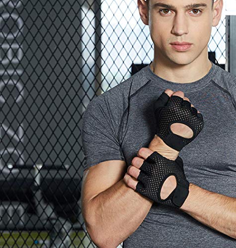 LeerKing Guantes Fitness con Protección Palma Guante Entrenamiento Transpirable de Gimnasio y de Deporte para Hombre y Mujer, Negro M LeerKing Guantes Fitness con Protección Palma Guante Entrenamiento Transpirable de Gimnasio y de Deporte para Hombre y Mujer, Negro M