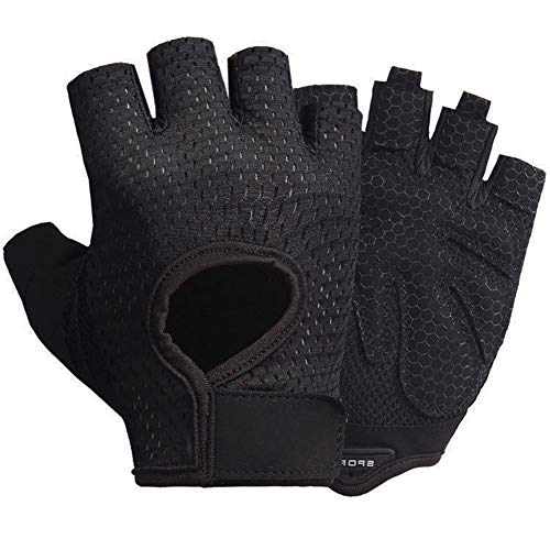 LeerKing Guantes Fitness con Protección Palma Guante Entrenamiento Transpirable de Gimnasio y de Deporte para Hombre y Mujer, Negro M