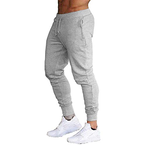 LeerKing Pantalones Deportivos para Hombre Jogger Pantalones de Chándal Ajustados Jogging con Cordón Cómodo, Gris M