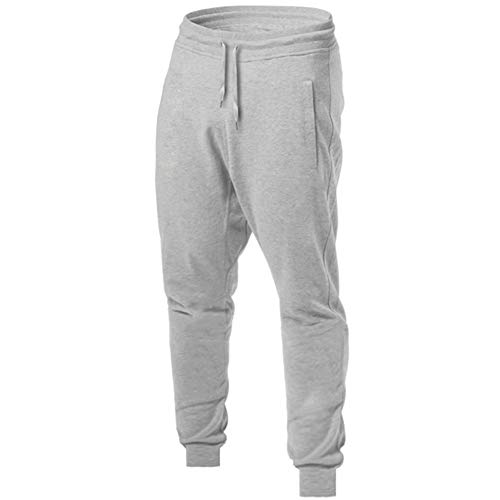 LeerKing Pantalones Deportivos para Hombre Jogger Pantalones de Chándal Ajustados Jogging con Cordón Cómodo, Gris M