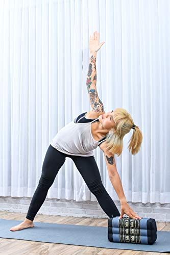 Leewadee Bloque de Yoga pequeño – Cojín Alargado para Pilates y meditación, cojín para el Suelo Hecho de kapok Natural, 35 x 18 x 12 cm, Azul