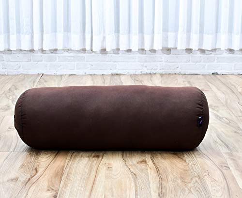 Leewadee Set de 2 Yoga bolsters Grandes – Almohadas tailandesas de kapok Natural, Cojines alargados para Pilates, 65 x 25 x 25 cm, Set de 2, marrón