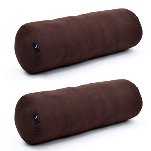 Leewadee Set de 2 Yoga bolsters Grandes – Almohadas tailandesas de kapok Natural, Cojines alargados para Pilates, 65 x 25 x 25 cm, Set de 2, marrón