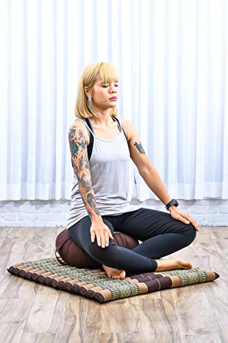 Leewadee Set de meditación – Cojín de Yoga Zafu y colchoneta de meditación Zabuton, Asiento tailandés de kapok Hecho a Mano, Set de 2, marrón