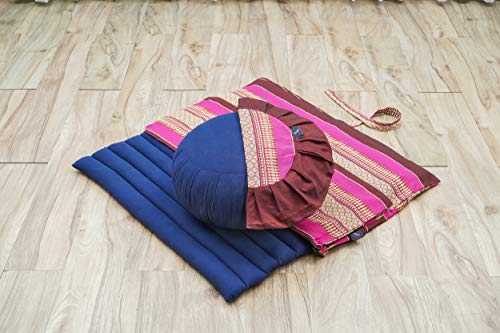 Leewadee Set de meditación con Funda – Cojín Zafu y colchoneta Zabuton de meditación y Yoga, Asiento tailandés de kapok Natural, Set de 2, castaño Rosado