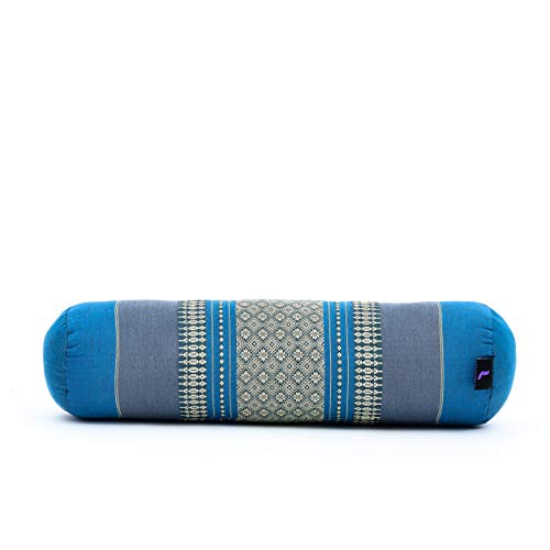 Leewadee Yoga Bolster pequeño – Cojín Alargado para Pilates y meditación, reposacabezas Hecho a Mano de kapok ecológico, 55 x 15 x 15 cm, Azul Claro