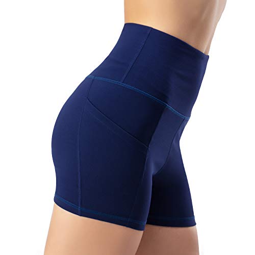 Leggings de yoga para mujer, talle alto, bolsillos para efecto faja, pantalones de entrenamiento, pantalones informales, Mujer, Pantaloni cropped, azul marino, extra-small