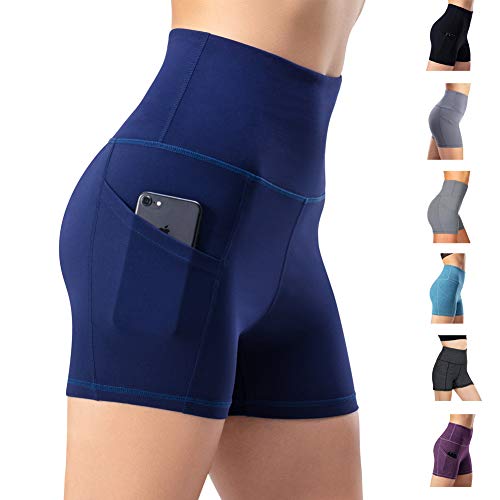 Leggings de yoga para mujer, talle alto, bolsillos para efecto faja, pantalones de entrenamiento, pantalones informales, Mujer, Pantaloni cropped, azul marino, extra-small