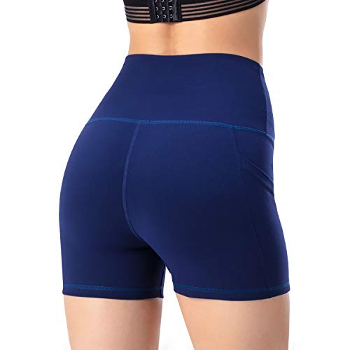 Leggings de yoga para mujer, talle alto, bolsillos para efecto faja, pantalones de entrenamiento, pantalones informales, Mujer, Pantaloni cropped, azul marino, large