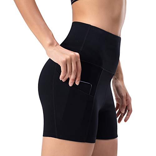 Leggings de yoga para mujer, talle alto, bolsillos para efecto faja, pantalones de entrenamiento, pantalones informales, Mujer, Pantaloni cropped, negro, small