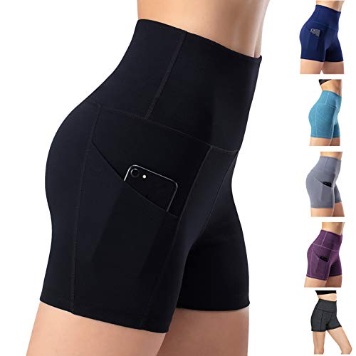 Leggings de yoga para mujer, talle alto, bolsillos para efecto faja, pantalones de entrenamiento, pantalones informales, Mujer, Pantaloni cropped, negro, small