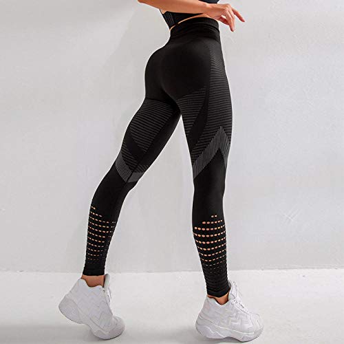 Leggings Sin Costuras De Cintura Alta Leggins Push Up para Mujer Pantalones Deportivos para Correr Leggings Sin Costuras Leggings para Niña De Gimnasio-Negro_Metro