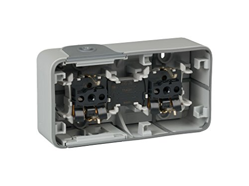 Legrand, 191505 Plexo - Enchufe de pared doble, enchufe estanco de superficie de la gama Plexo, enchufe exterior doble, resistente al agua (IP55), color gris Legrand, 191505 Plexo - Enchufe de pared doble, enchufe estanco de superficie de la gama Plexo, enchufe exterior doble, resistente al agua (IP55), color gris