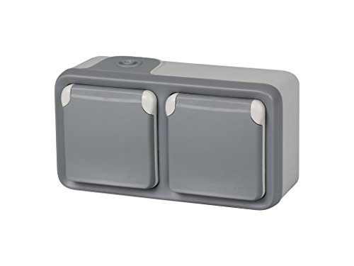 Legrand, 191505 Plexo - Enchufe de pared doble, enchufe estanco de superficie de la gama Plexo, enchufe exterior doble, resistente al agua (IP55), color gris Legrand, 191505 Plexo - Enchufe de pared doble, enchufe estanco de superficie de la gama Plexo, enchufe exterior doble, resistente al agua (IP55), color gris