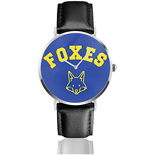 Leicester City Football Club Foxes Relojes Reloj de Cuero de Cuarzo con Correa de Cuero Negra para Regalo de colección