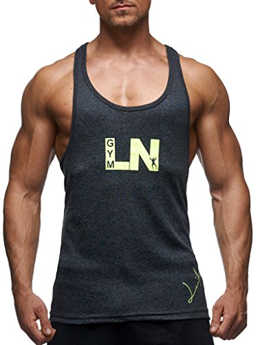 Leif Nelson Camiseta del Deporte Gimnasio Fitness Los Hombres de la Camiseta LN-6205 Antracita Amarillo Medium