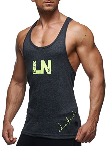 Leif Nelson Camiseta del Deporte Gimnasio Fitness Los Hombres de la Camiseta LN-6205 Antracita Amarillo Medium