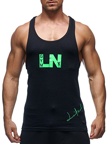 Leif Nelson Camiseta del Deporte Gimnasio Fitness Los Hombres de la Camiseta LN-6205 Verde Negro X-Large