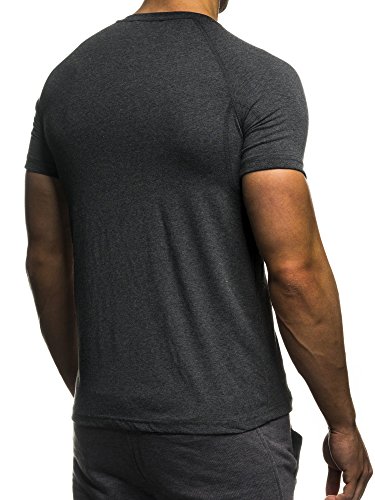 Leif Nelson Camiseta para Hombre con Cuello Redondo de Gimnasia Ropa de Deporte LN-06279 Antracita Rojo Medium