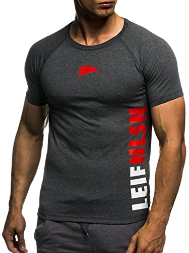 Leif Nelson Camiseta para Hombre con Cuello Redondo de Gimnasia Ropa de Deporte LN-06279 Antracita Rojo Medium