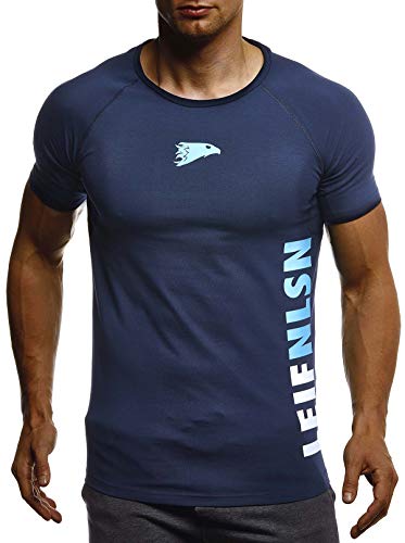 Leif Nelson Camiseta para Hombre con Cuello Redondo de Gimnasia Ropa de Deporte LN-06279 Oscuro Azul Turquesa Medium