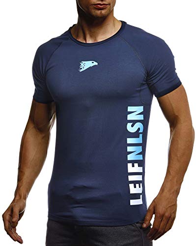 Leif Nelson Camiseta para Hombre con Cuello Redondo de Gimnasia Ropa de Deporte LN-06279 Oscuro Azul Turquesa Medium