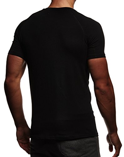 Leif Nelson Camiseta para Hombre con Cuello Redondo de Gimnasia Ropa de Deporte LN-8041N Negro-Gris Small
