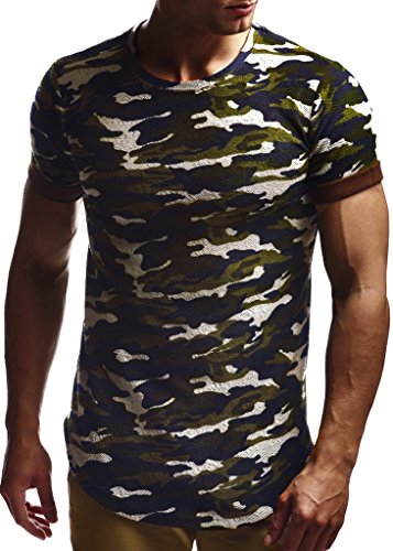 Leif Nelson Camiseta para Hombre con Cuello Redondo LN-6324 Camuflaje Large